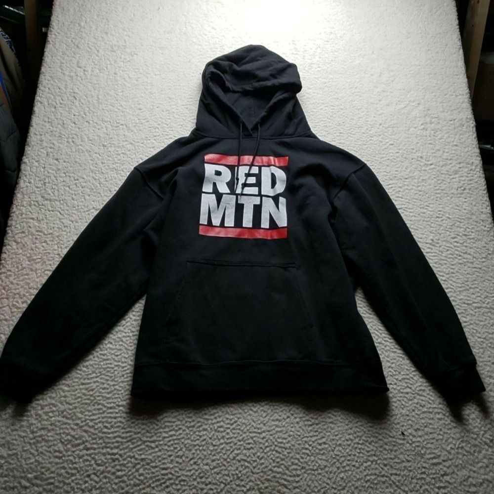 ATC Hoodie Mens 2XL Black Fleece Pullover RED MTN Box Logo Graphic Sweatshirt